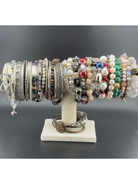 Vintage to Now Bracelet Lot Wearable Bangle Silver Tone Multi Color